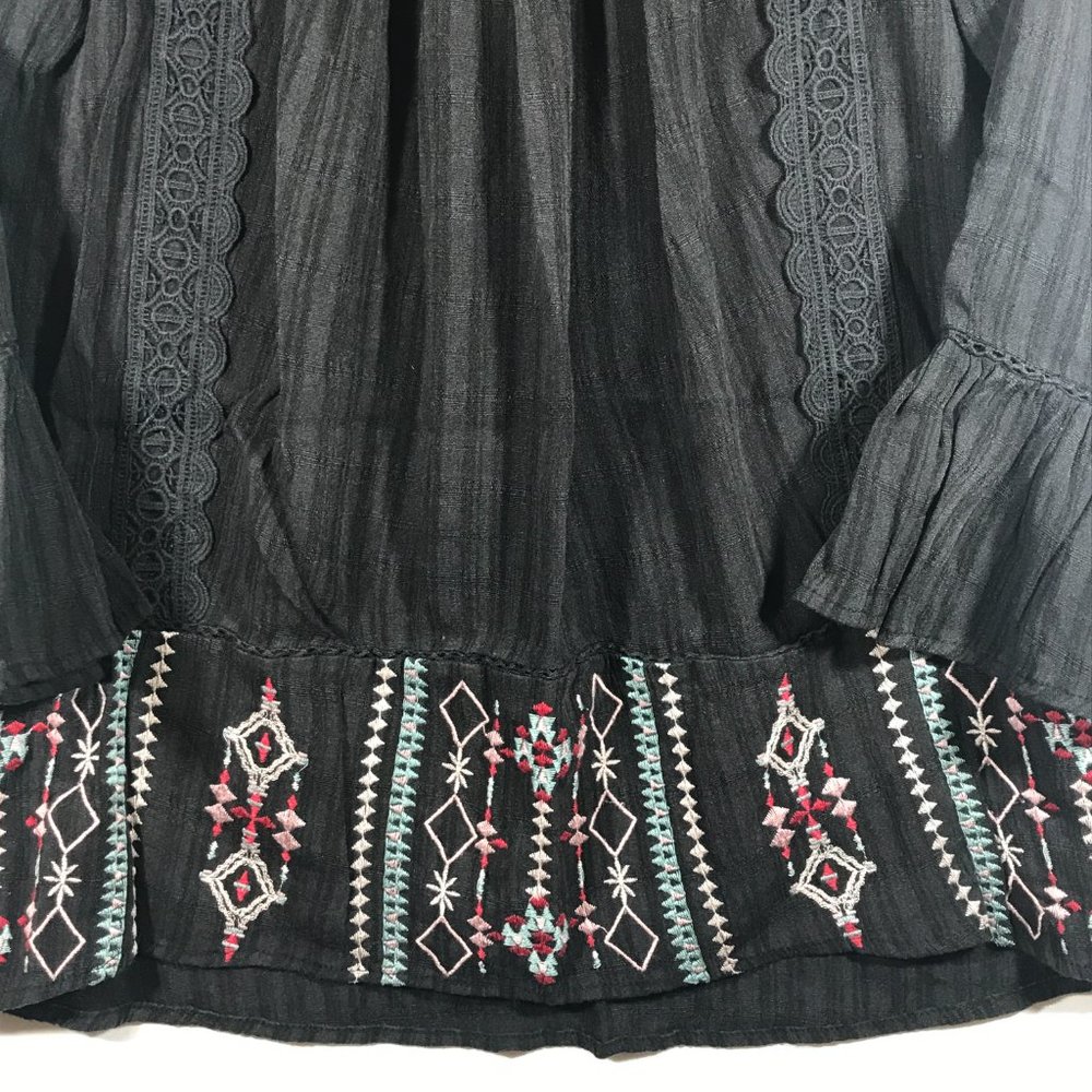 Knox Rose Women's Small Black Embroidered 3/4 Bell Long Sleeve Blouse - Picture 10 of 12